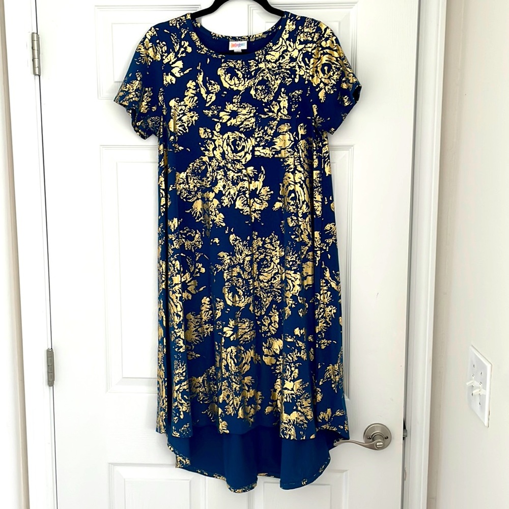 LuLaRoe Elegant Carly Dress with Gold Roses Small